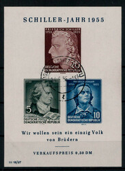 Schillerblock 1955 in Type IV mit Tagesstempel  "OELSNITZ"  (80,-)
