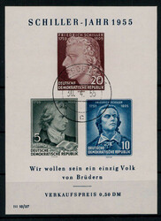 Schillerblock 1955 in Type IImit Tagesstempel  "DRESDEN"  (450,-)