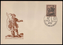 5 Pf. Tag der Briefmarke 1957 mit Plattenfehler I auf illustriertem ...