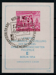 Briefmarkenausstellung Berlin 1954 mit Plattenfehler II und SST, gepr ...
