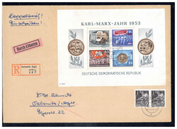 Marxblock gezähnt nebst 1 Pf. Fünfjahresplan (2) auf portogerechtem ...