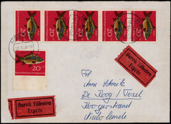 20+10 Pf. Karpfen (6) als Massen-MEF. auf portogerechtem ...