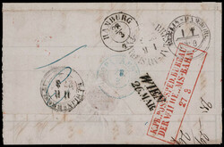 "AUS ÖSTERREICH", roter Transit R1 vds. sowie R3 "K. PR. POST. SPED. ...