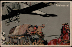 Continental, Werbekarte "Flugzeug über Pferdefuhrwerk" 1917 per ...