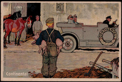 Continental, farbige Werbekarte mit Abb. Auto, Soldaten und Pferde ...
