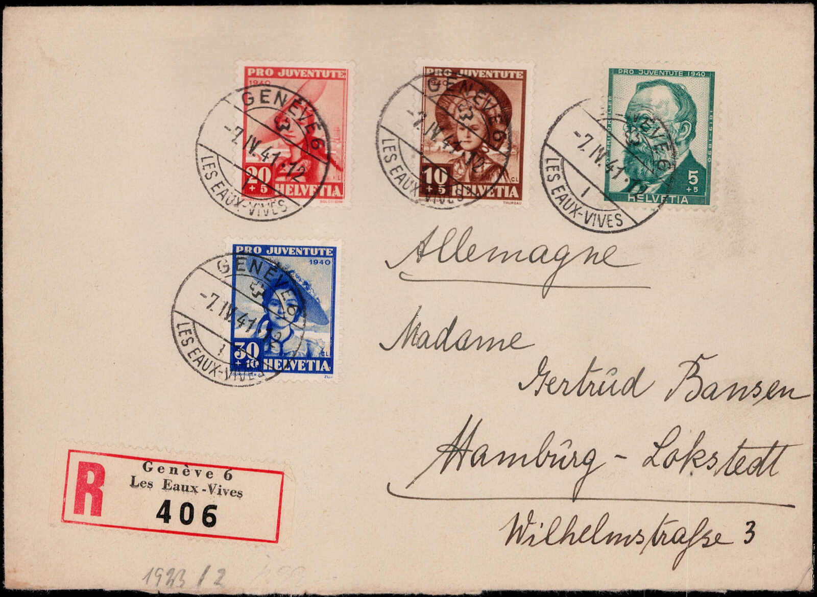 Pro Juventute 1940 kpl. auf unten geöffnetem Reco ...