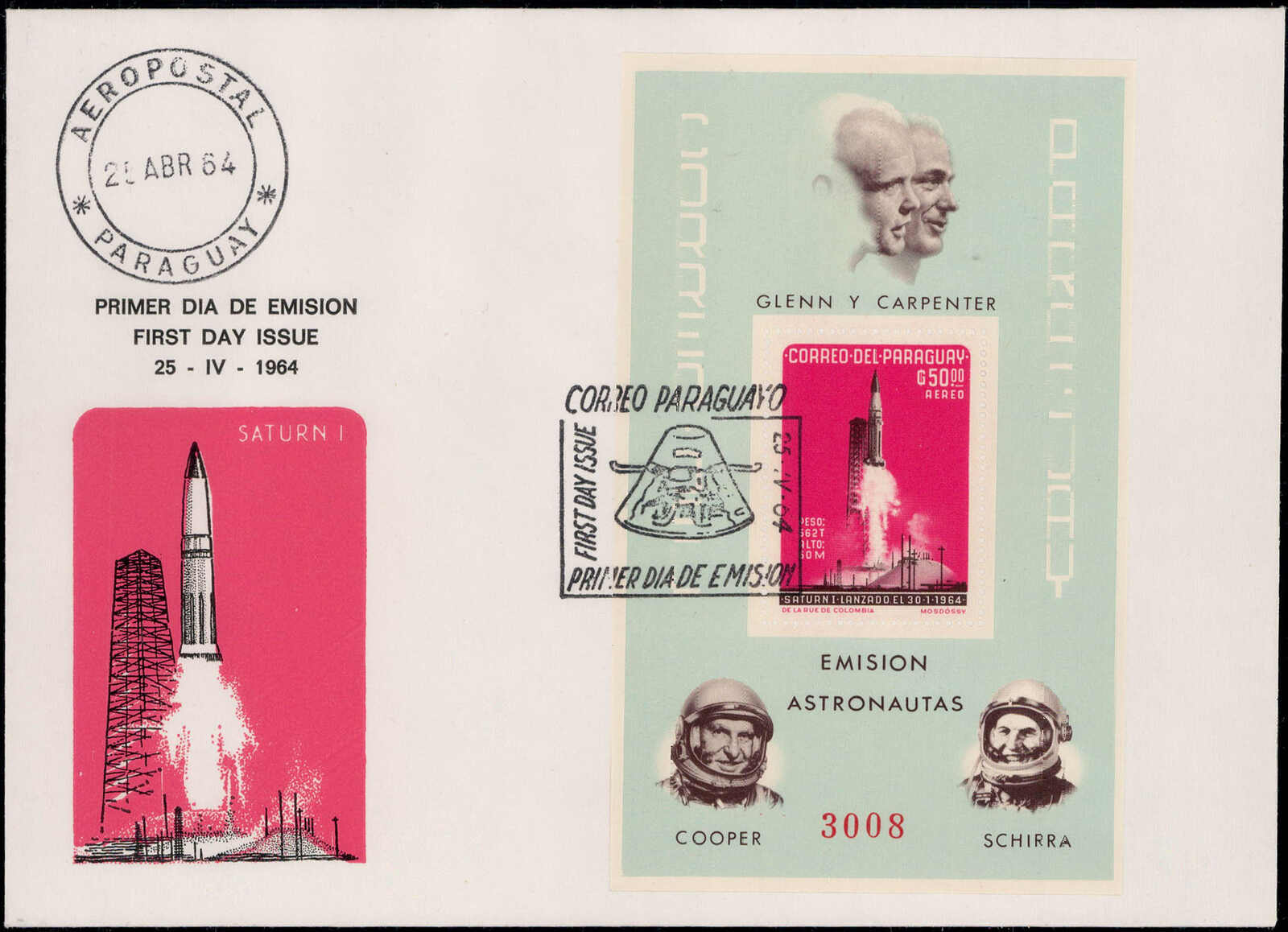 50 G. Raumfahrt 1964 auf illustriertem FDC  (17,- für gestempelt)