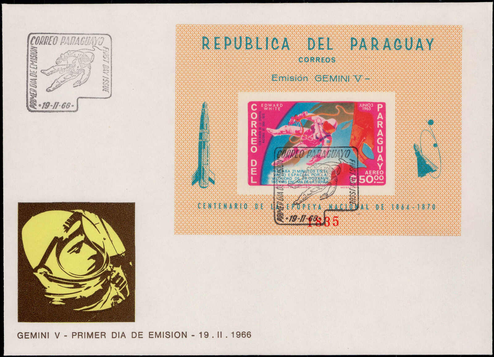 50 G. Raumfahrt 1966 auf illustr. FDC  (35,- für gestempelt)