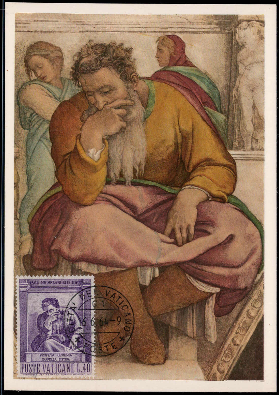 40 L. Michelangelo 1964 auf Maxikarte mit Ersttagsstempel