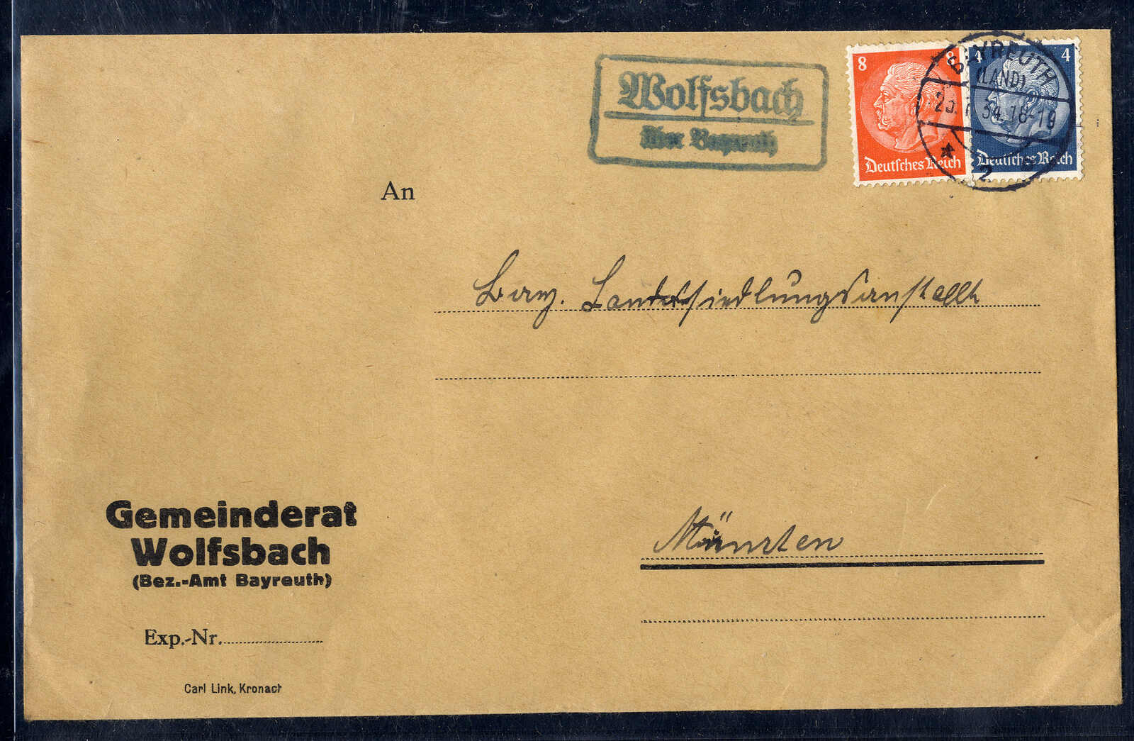 Wolfsbach über Bayreuth  W-8580,  Landpost R2 klar auf Bedarfsbrief ...