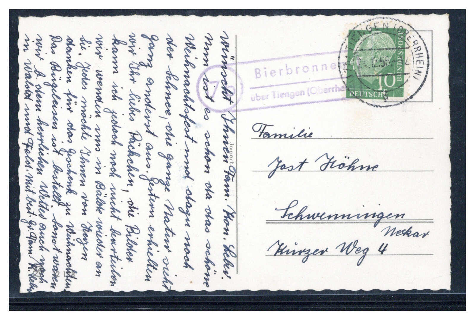 Bierbronnen über Tiengen (Oberrhein)  W-7891,  violetter Landpost R2 ...