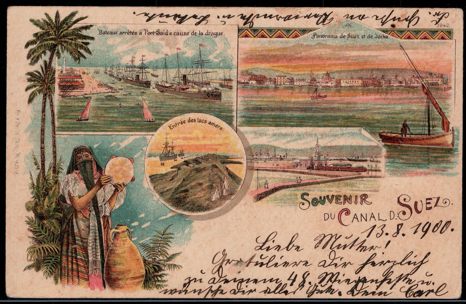 Sovenir du Canal d. Suez 1900 nach Cannstadt gelaufen  I-II