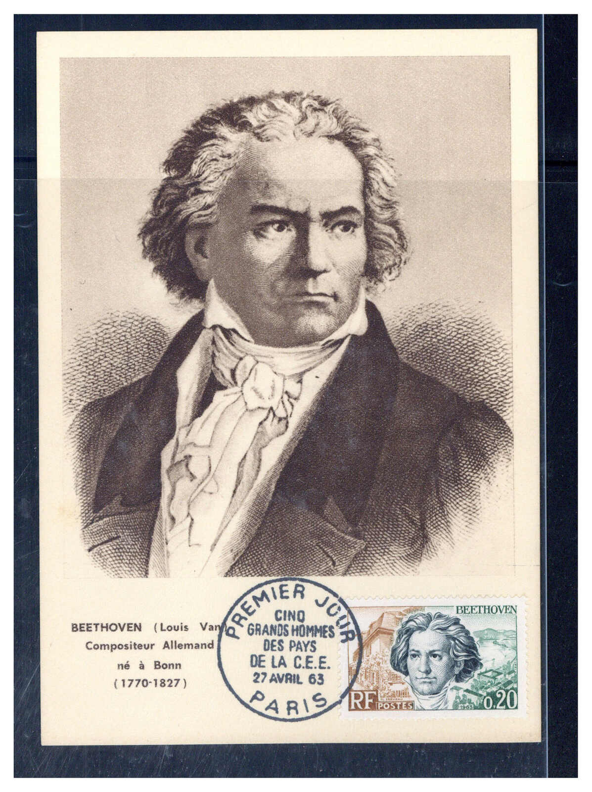 0.20 Fr. Beethoven auf Maxikarte 1963