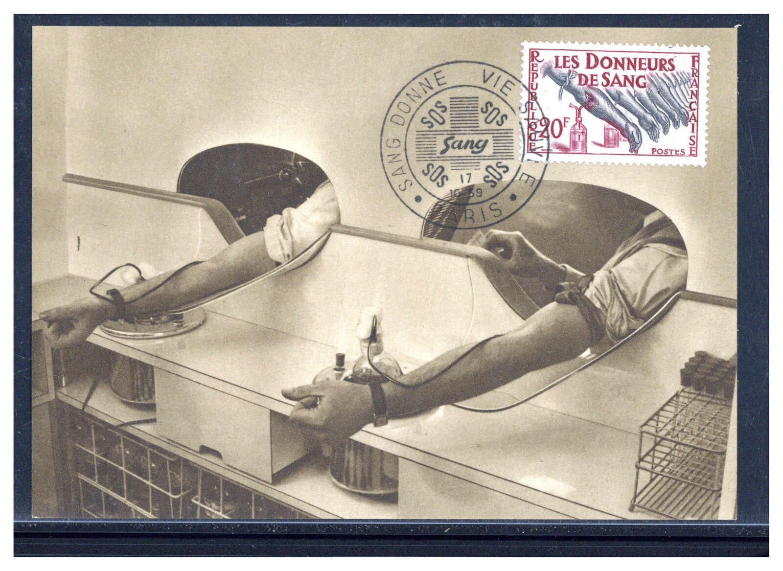 20 Fr. Blutprobe auf Maxikarte 1959