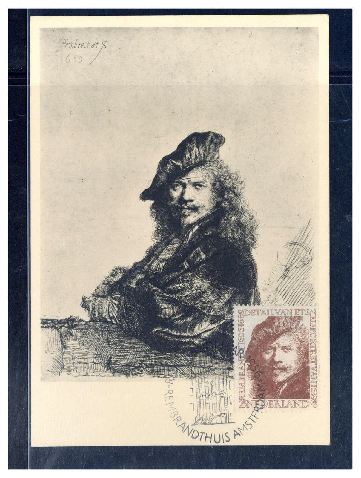 25+8 C.  350. Geburtstag Rembrandt 1956 auf Maxikarte