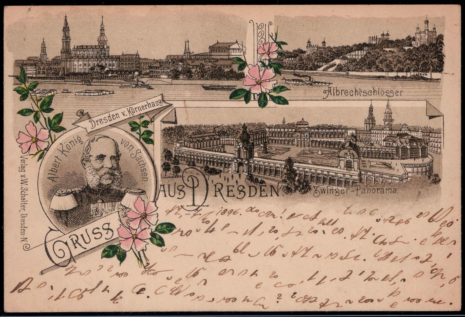 Dresden  O-8010,  "Gruss aus" - Karte mit König Albert,  Zwinger ...