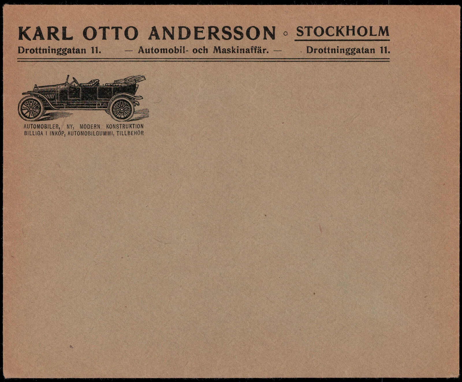 Stockholm,  * Werbeumschlag  "AUTOMOBIL KARL OTTO ANDERSSON"