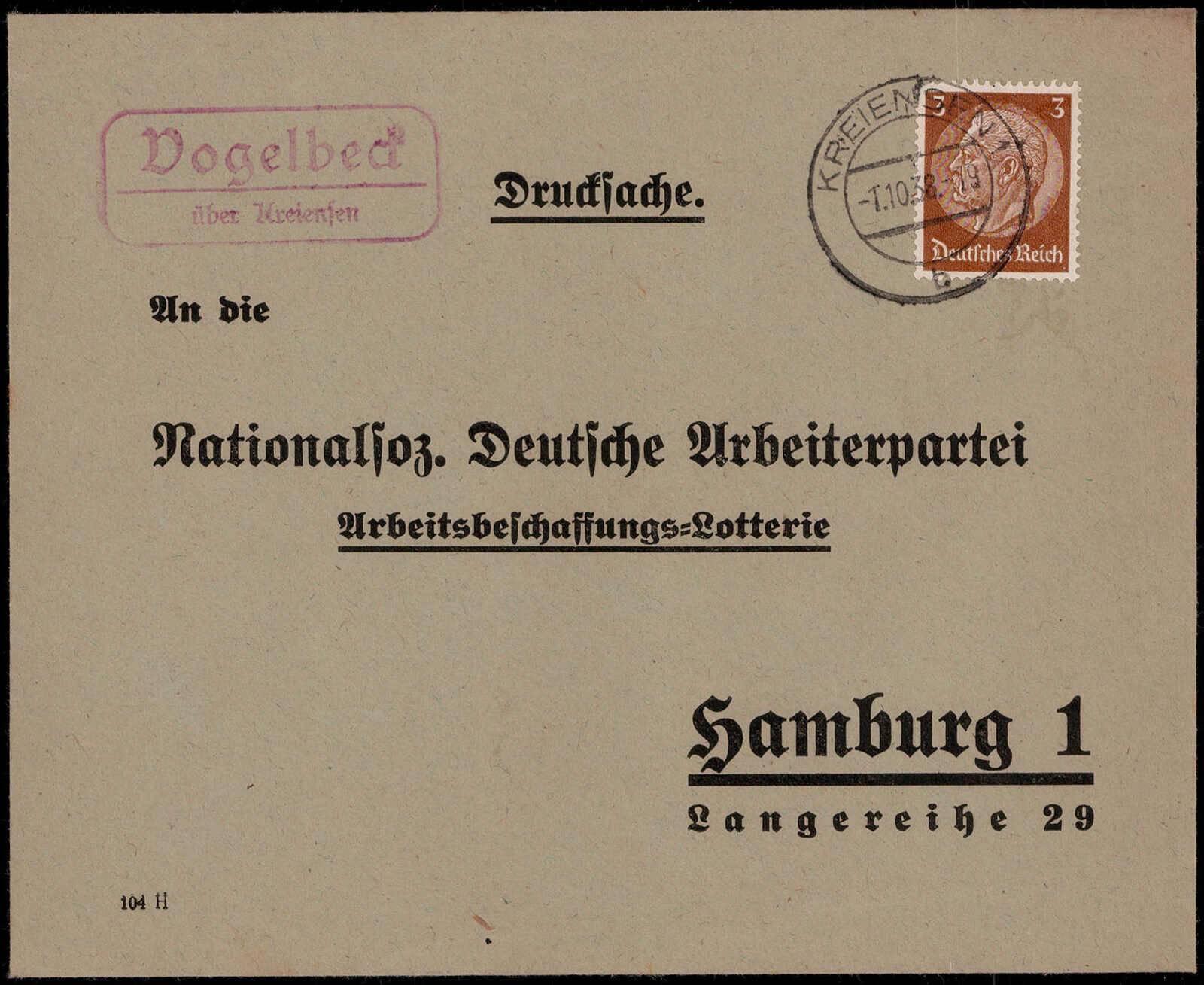 Vogelbeck über Kreiensen  W-3350,  violetter Landpost R2 klar auf ...