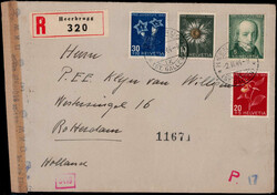 Pro Juventute 1943 kpl. auf Reco.-Zensur-Auslandsbrief  "HEERBRUGG" ...