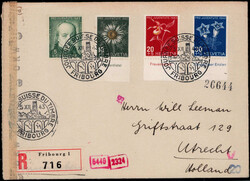Pro Juventute 1943 kpl. auf Reco.-Zensur-Auslandsbrief  "FRIBOURG" ...