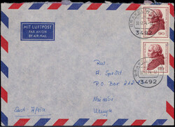 90 Pf. Kant (2) als MEF. auf Lupo.-Auslandsbrief  "BRAKEL" 1974 nach ...