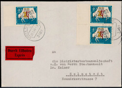 40+20 Pf. Märchen 1965 (3) als MEF. auf portogerechtem Expressbrief  ...