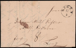 "REGEN",  Fingerhut klar auf austaxiertem Auslandsbrief 1838 nach Linz