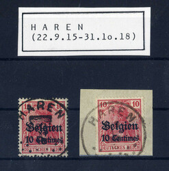 "HAAREN",  Stegstempel je klar auf zwei Germania-Werten