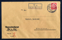 Ay über Neu-Ulm (Donau)  W-7910,  violetter Landpost R2 klar auf ...