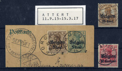 "ATTERT",  K1 und Stegstempel auf drei Germania-Werten