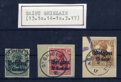 "SAINT GHISLAIN",  K1 dreimal zentrisch klar auf drei Germania-Werten