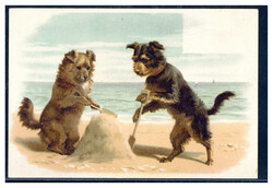 Zwei Hunde beim Sandburg bauen um 1910  I-II