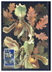 4 L. Blumen 1957 auf farbiger Maxikarte