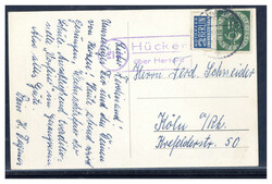 Hücker über Herford  W-4900,  violetter Landpost R2 klar auf AK 1952
