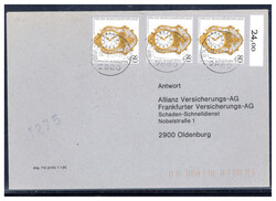 80+40 Pf. Uhren 1992 (3) als MEF. auf portogerechtem Fernbrief 3 ...