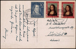 30+10 Pf. Pestalozzi 1951 nebst 5 Pf. Mona Lisa (2) auf ...