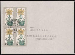 30+15 Pf. Edelweiß im 4er.-Block als MEF. auf portogerechtem ...