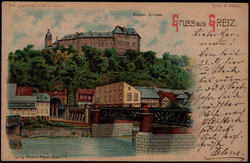 Greiz  O-6600,  "Gruss aus" - Gegen das Licht-Karte mit Schloß 1901  ...
