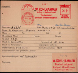 Stuttgart  W-7000,  Stempelkarte  "Buchdruckerei W. Kohlhammer ...