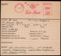 Stuttgart  W-7000,  Stempelkarte  "Tuch-Scheid 1950"