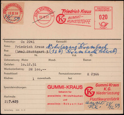 Stuttgart  W-7000,  Stempelkarte  "Gummi-Kraus 1951/59"