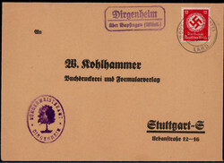 Dirgenheim über Bopfingen (Württ)  W-7085,  violetter Landpost R2 ...
