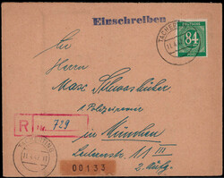 84 Pf. Ziffern auf Reco.-Brief mit provisorischem rotem Reco.-Stempel ...