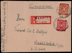 60 Pf. und 24 Pf.Ziffern auf Reco.-Brief mit provisorischem Reco ...