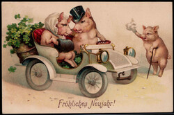 Neujahrs-Prägedruckkarte mit Schweinen um 1910 gelaufen  I-II