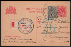 10 C. Wilhelmina 1899 als Zfr. auf 5 C. Reco.-Zensur-Auslands-GA  ...