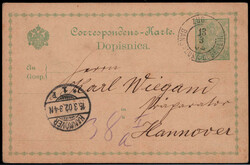 "BANJALUKA - DOBERLIN",  Bahnpost K2 klar auf 5 Kr. GA 1902 nach ...
