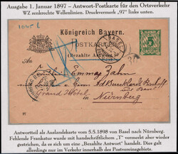 5 Pf. Rauten-GA-Antwortteil als Auslandsverwendung mit Stegstempel  ...