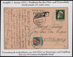 5 Pf. Luitpold-GA als Auslandsverwendung mit K1  "MEMMINGEN" 1912 ...