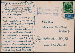 Belsenberg über Künzelsau (Württ)  W-7118,  violetter Landpost R2 ...